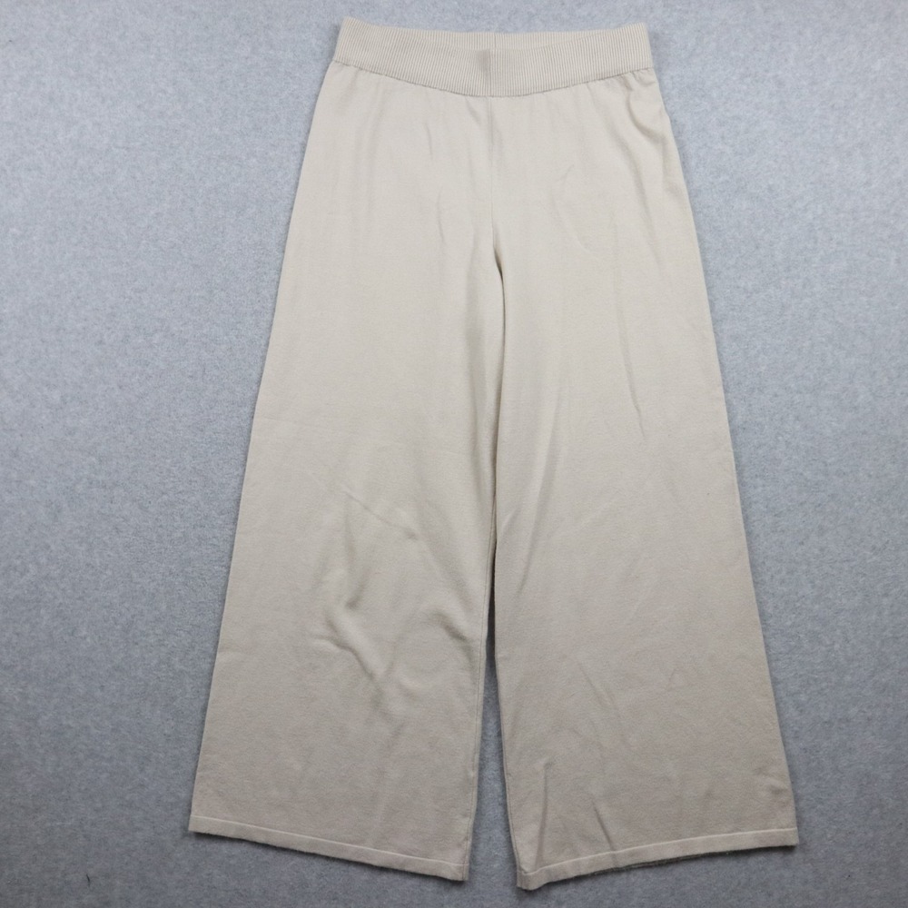 Sioni Pants Womens Medium High Rise Wide Leg Knit Pull-On Casual Lounge Beige